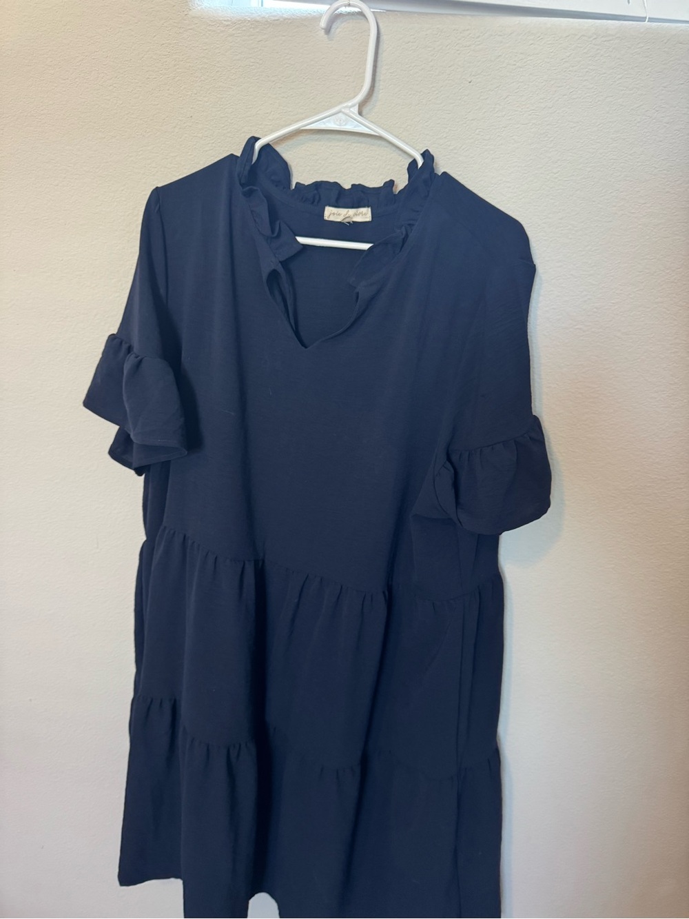 Navy Ruffle Detail Midi Dress